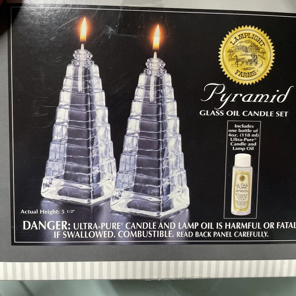 Pyramid Lamplight Farms Glass Oil Lamp Set of 2 New Open Box